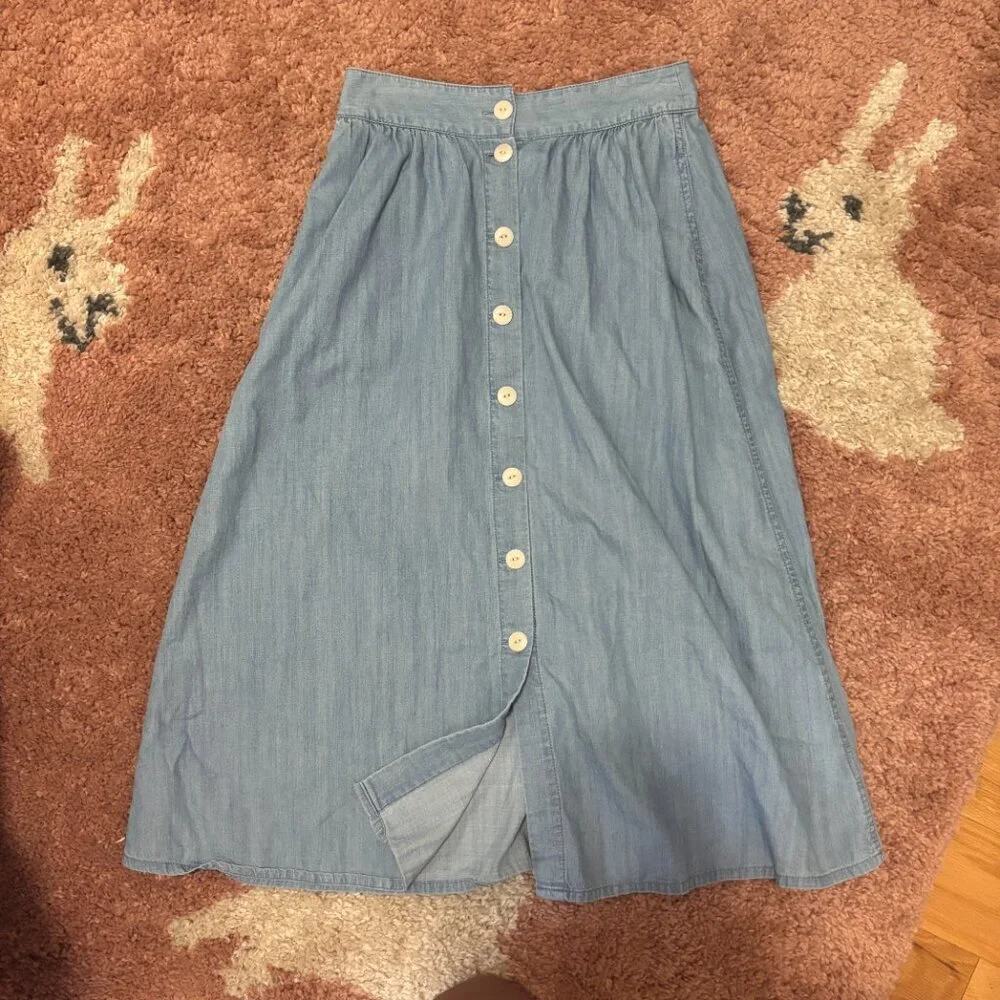 Madewell Chambray Patio Button-Front Midi Skirt Weatherly Wash Womens Sz 0 - Picture 5 of 8